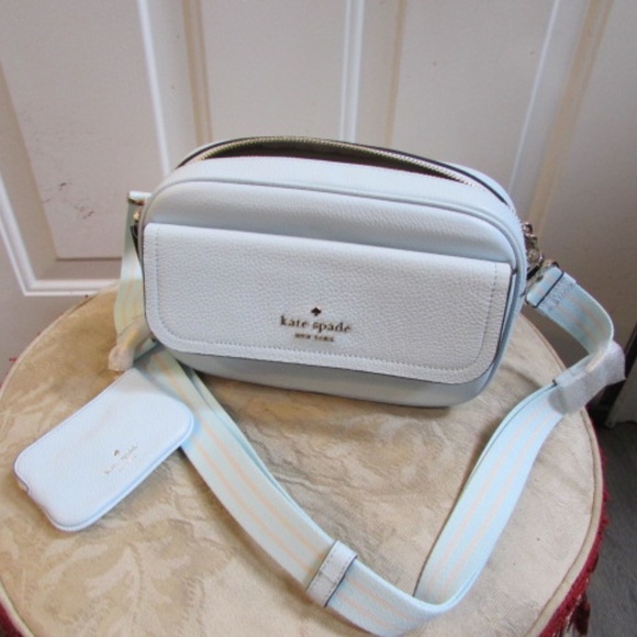 new KATE SPADE Rosie Flat Camera  Crossbody Pebble Leather Crisp Sky BAG - Picture 1 of 16